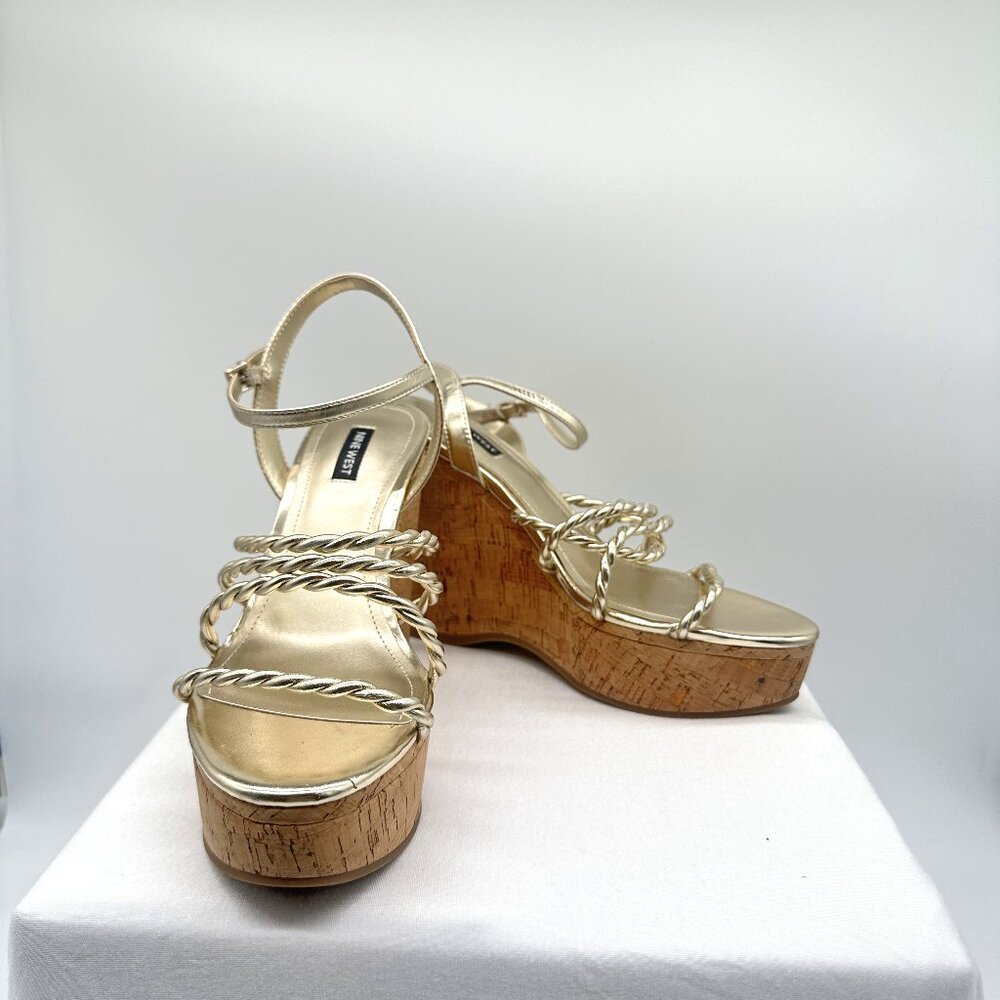 Gold Nine West Strappy Wedges Women's 11